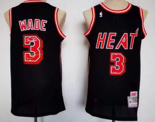 Men's Miami Heat #3 Dwyane Wade Black Signature Throwback Swingman Jersey