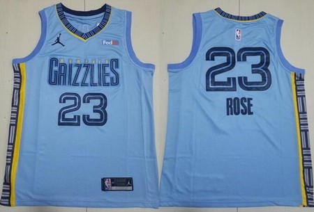 Men's Memphis Grizzlies #23 Derrick Rose Blue Statement Icon Sponsor Swingman Jersey