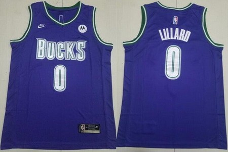 Men's Milwaukee Bucks #0 Damian Lillard Purple Classic Icon Sponsor Swingman Jersey