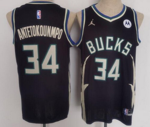 Men's Milwaukee Bucks #34 Giannis Antetokounmpo Black 2022 Statement Icon Sponsor Swingman Jersey