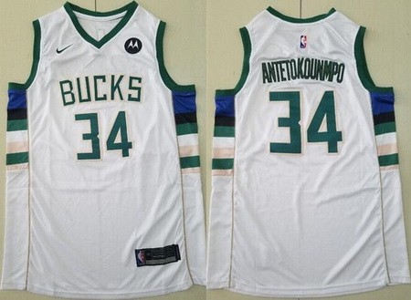 Men's Milwaukee Bucks #34 Giannis Antetokounmpo White Icon Sponsor Swingman Jersey