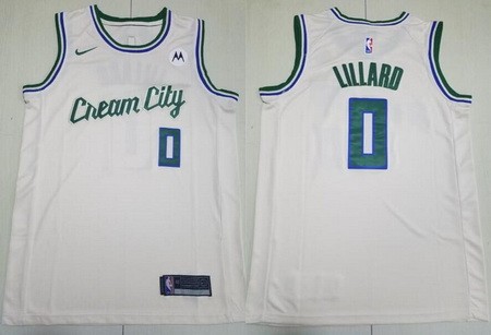 Men's Milwaukee Bucks #0 Damian Lillard Cream 2022 City Icon Sponsor Swingman Jersey