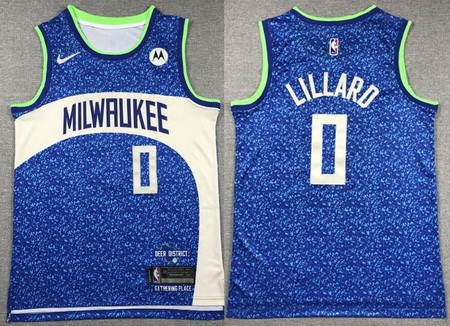 Men's Milwaukee Bucks #0 Damian Lillard Blue 2023 City Icon Sponsor Swingman Jersey