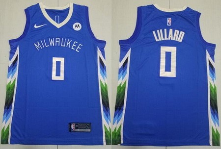 Men's Milwaukee Bucks #0 Damian Lillard Blue City Icon Sponsor Swingman Jersey