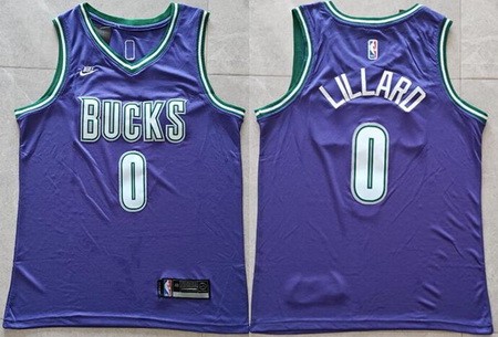 Men's Milwaukee Bucks #0 Damian Lillard Purple Classic Icon Swingman Jersey