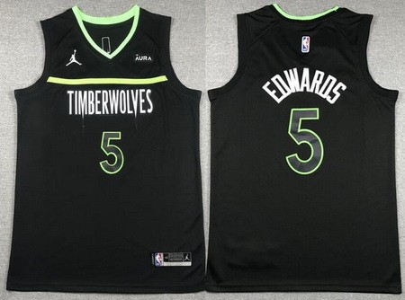 Men's Minnesota Timberwolves #5 Anthony Edwards Black Statement Icon Sponsor Swingman Jersey