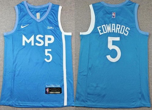 Men's Minnesota Timberwolves #5 Anthony Edwards Light Blue Sponsor Swingman Jersey