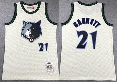 Men's Minnesota Timberwolves #21 Kevin Garnett Cream Chainstitch Throwback Swingman Jersey