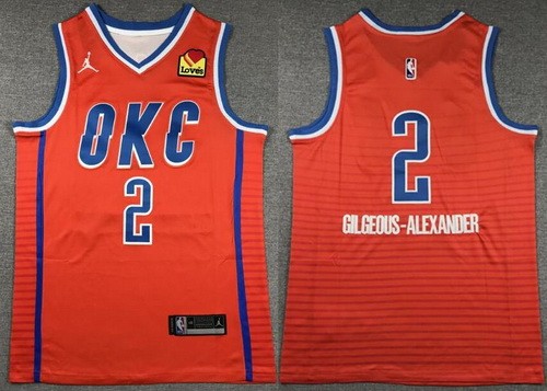 Men's Oklahoma City Thunder #2 Shai Gilgeous Alexander Orange Statement Icon Sponsor Swingman Jersey