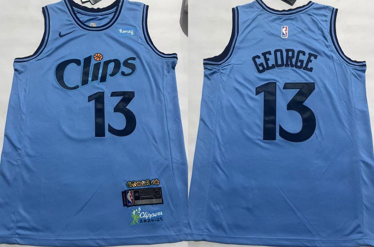 Men's Los Angeles Clippers #13 Paul George Light Blue 2024-25 City Edition Stitched Jersey