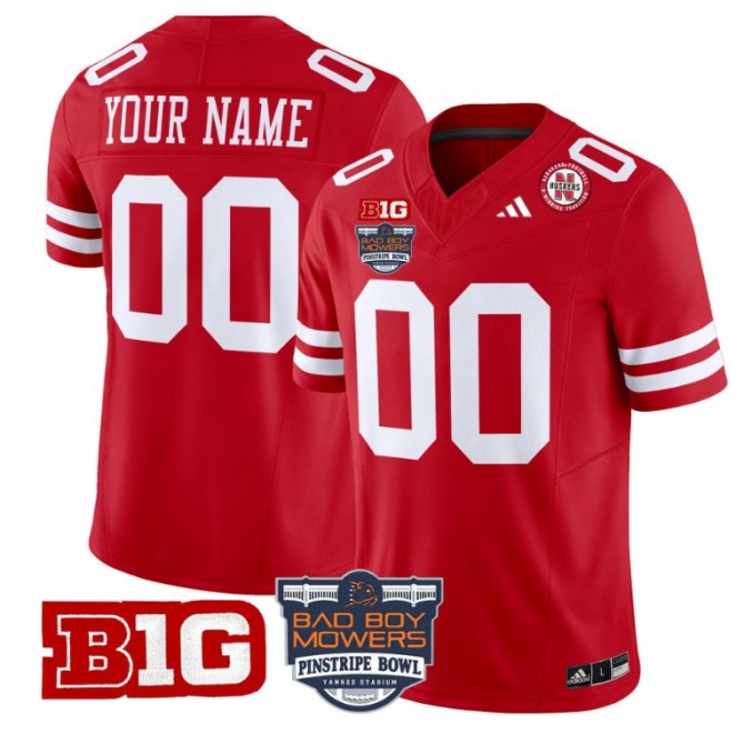 Custom Adidas Nebraska Cornhuskers Jersey 2025 Pinstripe Bowl Patch College NCAA Football Scarlet