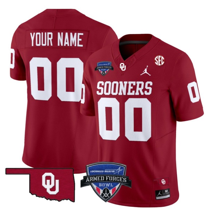 Custom Jordan Brand Oklahoma Sooners Jersey 2025 Armed Forces Bowl Patch College NCAA Football Vapor Red