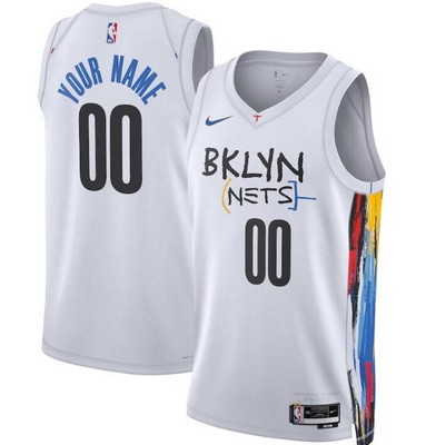 Unisex Brooklyn Nets Customized Kevin Durant Kyrie Irving White 2022 City Icon Heat Press Jersey