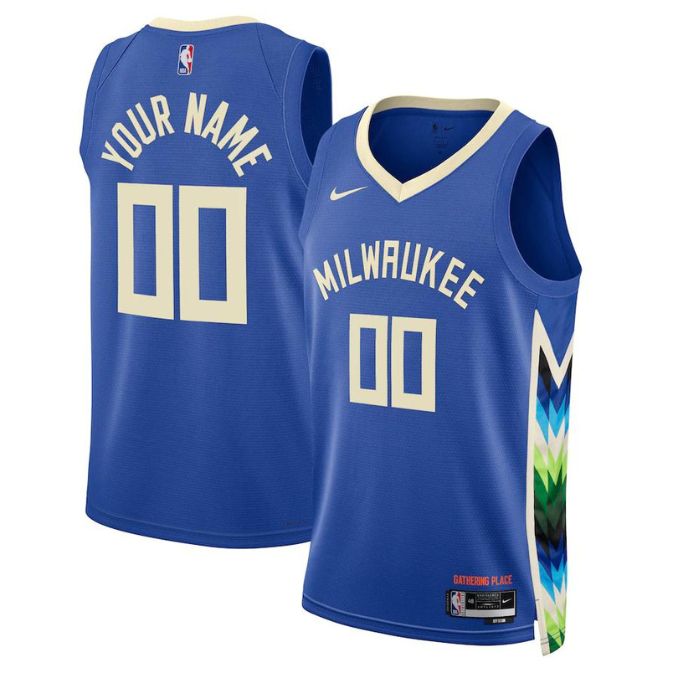 Unisex Milwaukee Bucks Customized Blue 2022 City Icon Heat Press Jersey