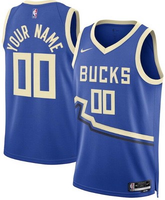 Unisex Milwaukee Bucks Customized Blue 2024 City Heat Press Jersey