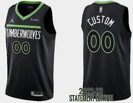 Unisex Minnesota Timberwolves Customized Black 2022 Statement Icon Heat Press Jersey