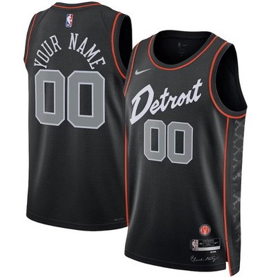 Unisex Detroit Pistons Customized Black 2023 City Icon Heat Press Jersey