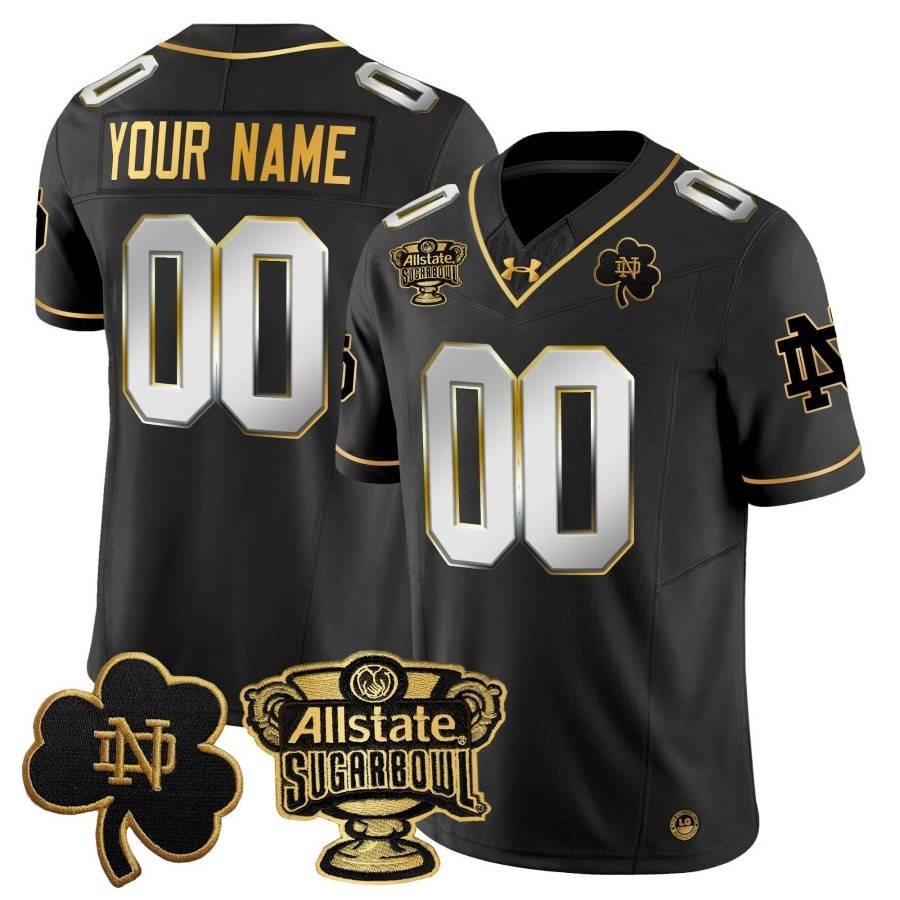 Custom Notre Dame Fighting Irish 2024 Sugar Bowl Gold Patch Vapor Limited Stitched Jersey Black Limited