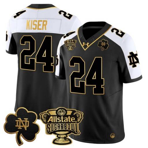 Men's Notre Dame Fighting Irish #24 Jack Kiser 2024 Sugar Bowl Gold Patch Vapor Limited Stitched Jersey Alternate