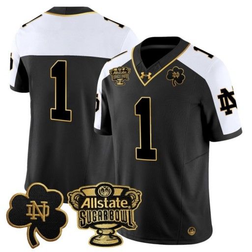 Men's Notre Dame Fighting Irish #1 Team 2024 Sugar Bowl Gold Patch Vapor Limited Stitched Jersey Alternate