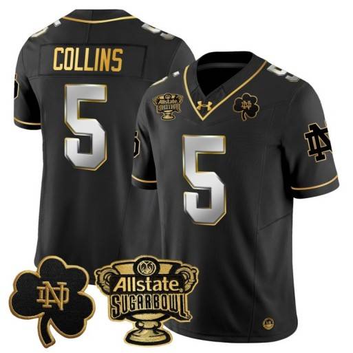 Men's Notre Dame Fighting Irish #5 Beaux Collins 2024 Sugar Bowl Gold Patch Vapor Limited Stitched Jersey Black Limited