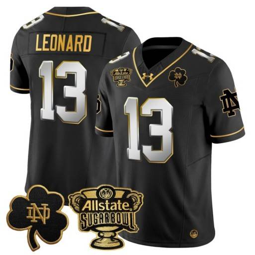 Men's Notre Dame Fighting Irish #13 Riley Leonard 2024 Sugar Bowl Gold Patch Vapor Limited Stitched Jersey Black Limited