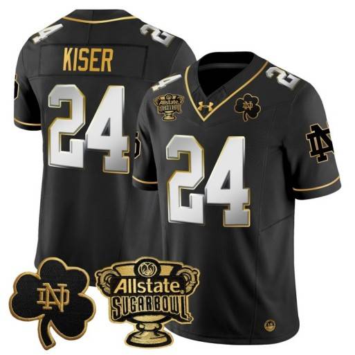 Men's Notre Dame Fighting Irish #24 Jack Kiser 2024 Sugar Bowl Gold Patch Vapor Limited Stitched Jersey Black Limited