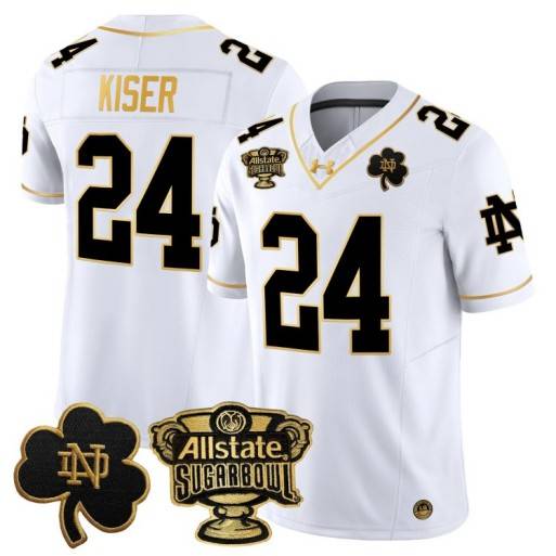 Men's Notre Dame Fighting Irish #24 Jack Kiser 2024 Sugar Bowl Gold Patch Vapor Limited Stitched Jersey White Gold