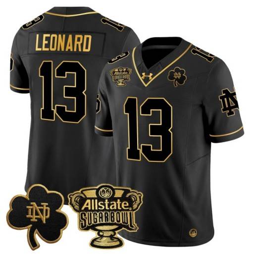 Men's Notre Dame Fighting Irish #13 Riley Leonard 2024 Sugar Bowl Gold Patch Vapor Limited Stitched Jersey Black Gold