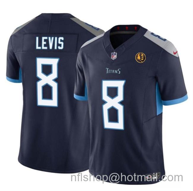 Men's Tennessee Titans #8 Will Levis Navy 2023 F.U.S.E. With John Madden Patch Vapor Limited Stitched Football Jersey