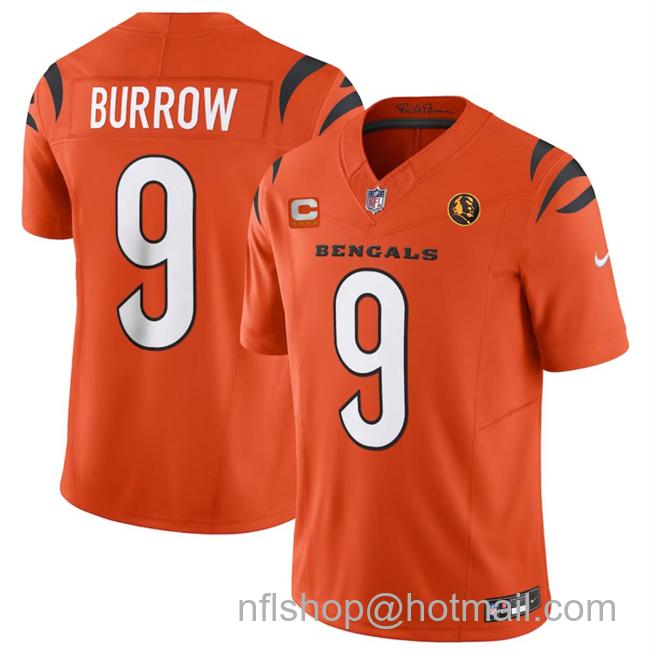 Men's Cincinnati Bengals #9 Joe Burrow Orange 2023 F.U.S.E. With 4-Star C Patch And John Madden Patch Vapor Limited Stitched Football Jersey