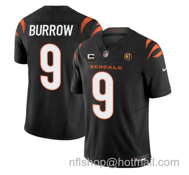 Men's Cincinnati Bengals #9 Joe Burrow Black 2023 F.U.S.E. With 4-Star C Patch And John Madden Patch Vapor Limited Stitched Football Jersey