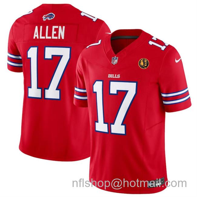 Men's Buffalo Bills #17 Josh Allen Red 2023 F.U.S.E. With John Madden Patch Vapor Limited Stitched Football Jersey