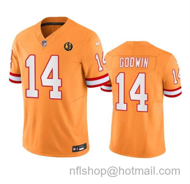 Men's Tampa Bay Buccaneers #14 Chris Godwin Orange 2023 F.U.S.E. Throwback With John Madden Patch Vapor Limited Stitched Football Jersey