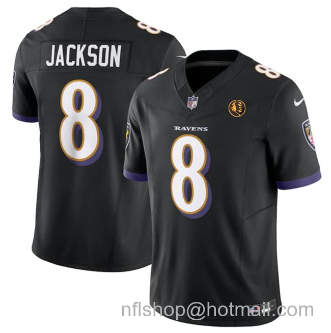 Men's Baltimore Ravens #8 Lamar Jackson Black 2023 F.U.S.E. With John Madden Patch Vapor Limited Football Jersey