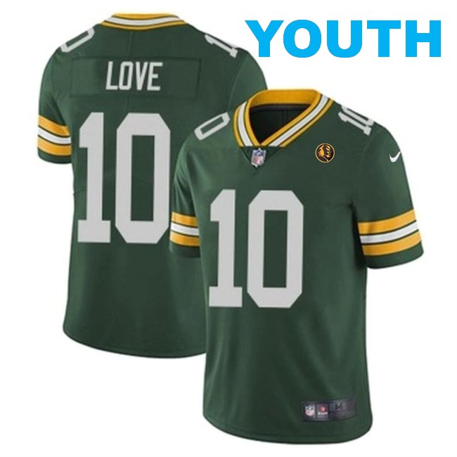 Youth Green Bay Packers #10 Jordan Love Green With John Madden Patch Vapor Limited Stitched Football Jersey