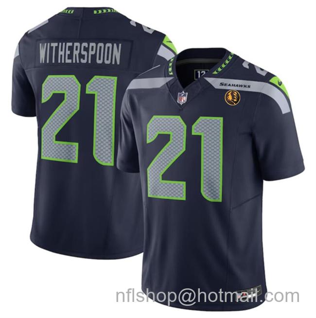 Men's Seattle Seahawks #21 Devon Witherspoon Navy 2023 F.U.S.E. With John Madden Patch Vapor Limited Stitched Football Jersey