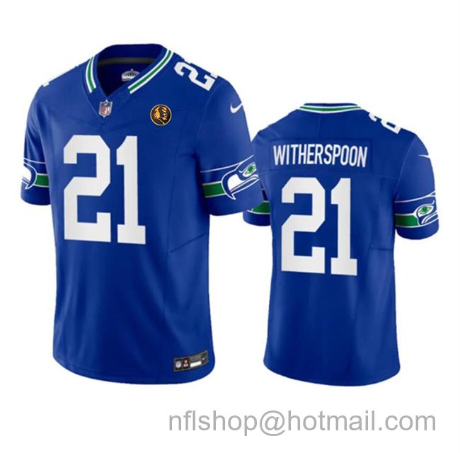 Men's Seattle Seahawks #21 Devon Witherspoon Royal 2023 F.U.S.E. Throwback With John Madden Patch Vapor Limited Stitched Football Jersey