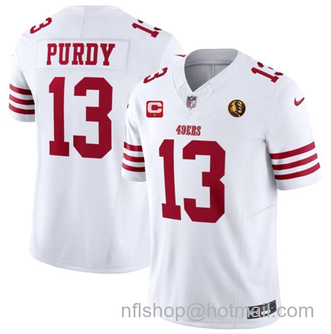 Men's San Francisco 49ers #13 Brock Purdy White 2023 F.U.S.E. With 1-Star C Patch And John Madden Patch Vapor Limited Stitched Football Jersey