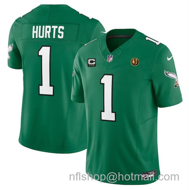 Men's Philadelphia Eagles #1 Jalen Hurts Green 2023 F.U.S.E. Throwback With 3-Star C Patch And John Madden Patch Vapor Limited Stitched Football Jersey