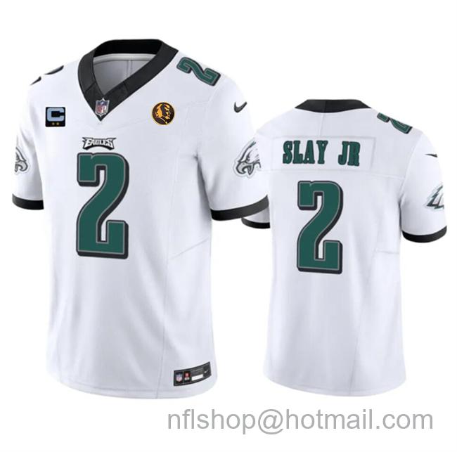 Men's Philadelphia Eagles #2 Darius Slay JR White 2023 F.U.S.E. With 2-Star C Patch And John Madden Patch Vapor Limited Stitched Football Jersey