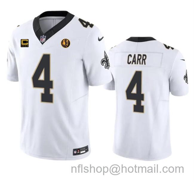 Men's New Orleans Saints #4 Derek Carr White 2023 F.U.S.E. With 4-Star C Patch And John Madden Patch Vapor Limited Stitched Football Jersey