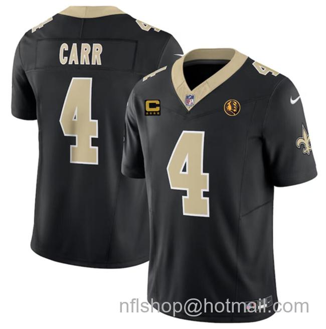 Men's New Orleans Saints #4 Derek Carr Black 2023 F.U.S.E. With 4-Star C Patch And John Madden Patch Vapor Limited Stitched Football Jersey