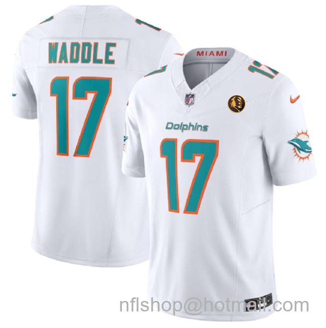 Men's Miami Dolphins #17 Jaylen Waddle White 2023 F.U.S.E. With John Madden Patch Vapor Limited Stitched Football Jersey