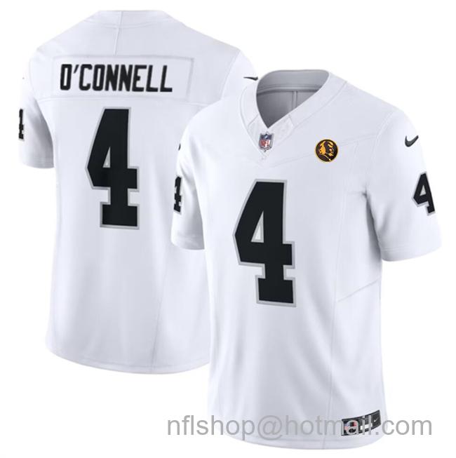 Men's Las Vegas Raiders #4 Aidan O'Connell White 2023 F.U.S.E. With John Madden Patch Vapor Limited Stitched Football Jersey