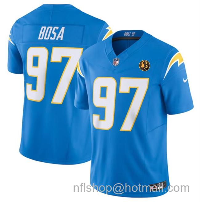 Men's Los Angeles Chargers #97 Joey Bosa Light Blue 2023 F.U.S.E. With John Madden Patch Vapor Limited Stitched Football Jersey