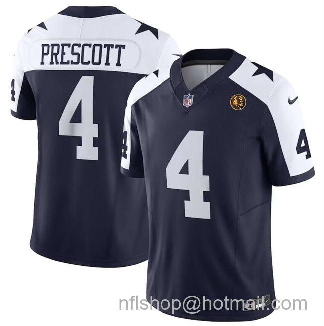 Men's Dallas Cowboys #4 Dak Prescott Navy 2023 F.U.S.E. With John Madden Patch Vapor Limited Stitched Football Jerseys