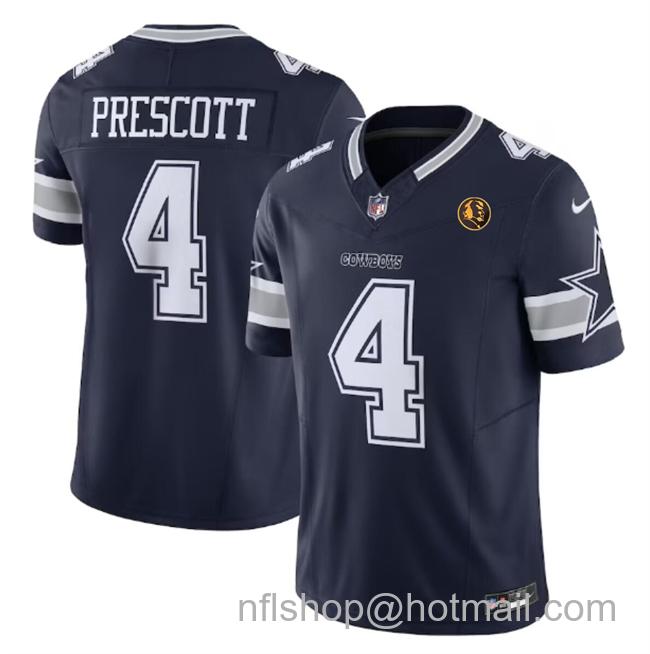 Men's Dallas Cowboys #4 Dak Prescott Navy 2023 F.U.S.E. With John Madden Patch Vapor Limited Stitched Football Jersey