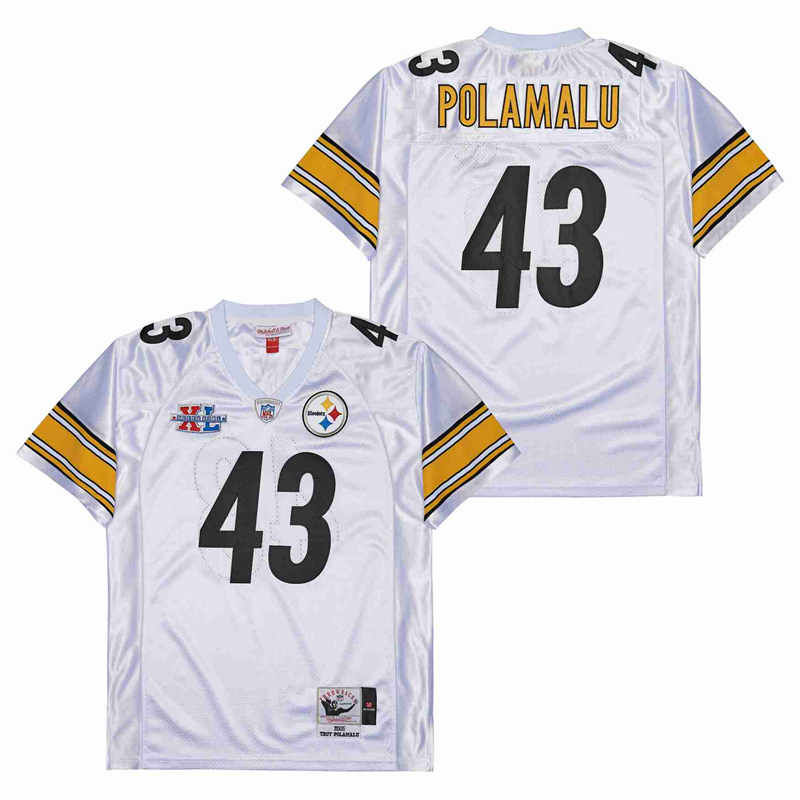 Men's Pittsburgh Steelers #43 Troy Polamalu White 2005 Super Bowl XL Throwback Jersey