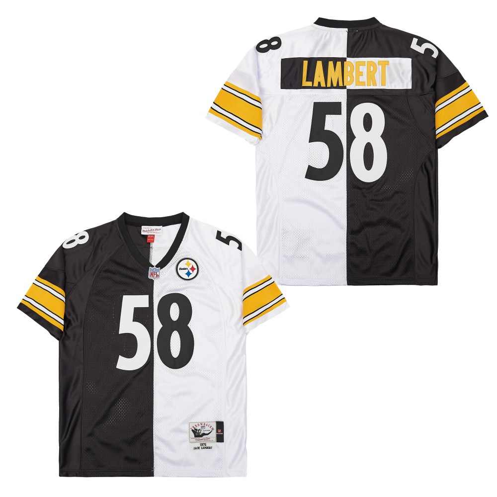 Men's Pittsburgh Steelers #58 Jack Lambert Black White Split 1975 Throwback Jersey